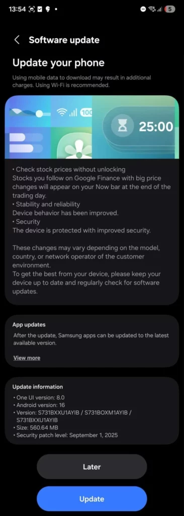 Galaxy S25 FE Update