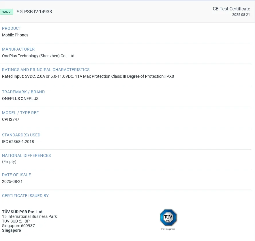 SG PSB-IV-14933 _ IECEE Certificates