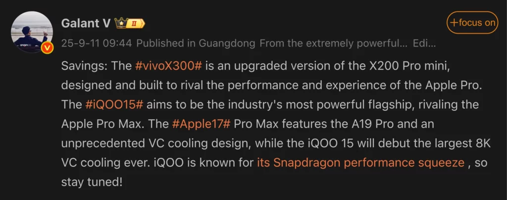 iQOO 15 Set to Challenge iPhone 17 Pro Max